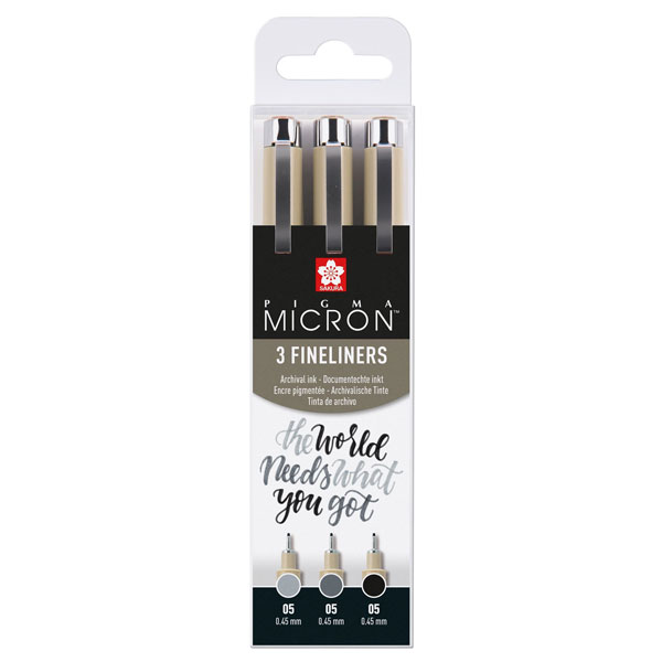 Sakura Pigma Micron 05 Fineliner-Set, 3 Stifte, Schwarz und Grau online  kaufen