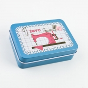 Blechdose 6,5 x 9 cm I love sewing hellblau