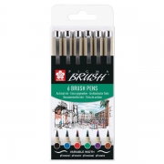 Pigma Brush Set, Etui mit 6 Basic-Farben