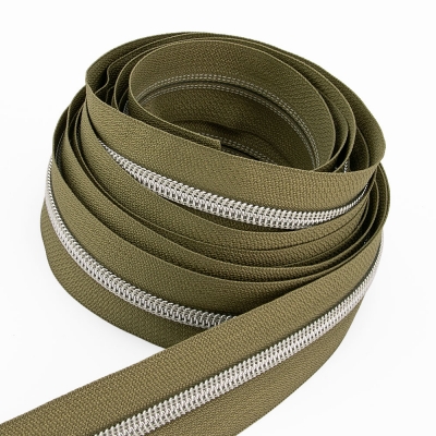 Metallisierter Endlosreißverschluss silber P10 - 6,5mm khaki