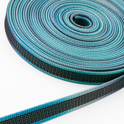 Gurtband mit Gummiauflage 25mm Regenbogen blau