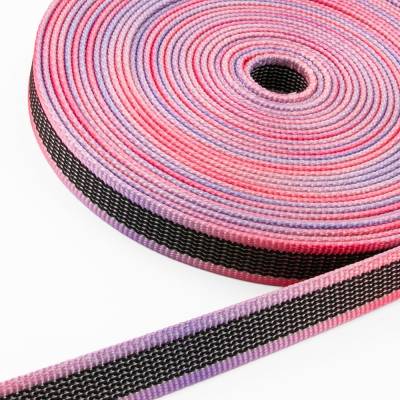 Gurtband mit Gummiauflage 25mm Regenbogen pink
