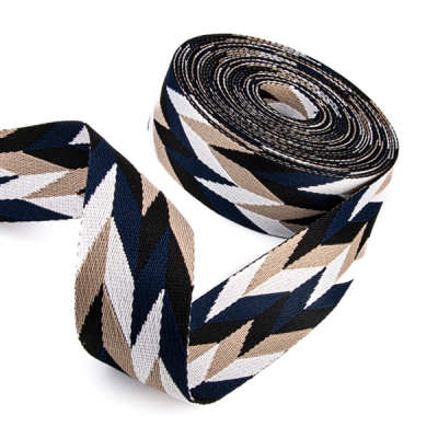 Gurtband Polyester-Baumwolle 50mm Chevron blau beige