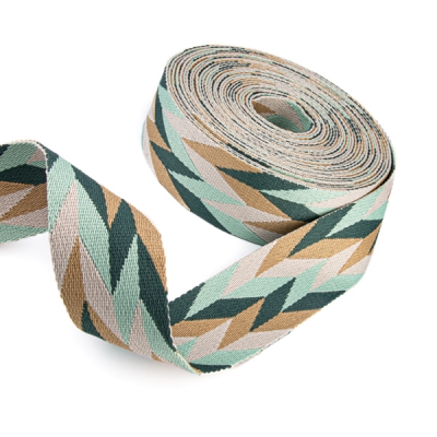 Gurtband Polyester-Baumwolle 50mm Chevron grün beige