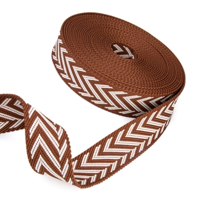 Gurtband Polyester-Baumwolle 38mm Chevron braun weiß