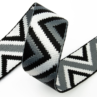 Gurtband 38mm Ethno weiß schwarz grau