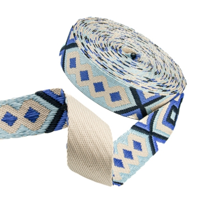 Gurtband 38mm Raute blau beige