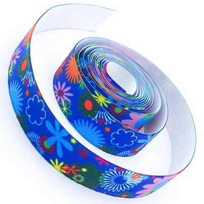 4m Gummiband 25mm Flowers blau