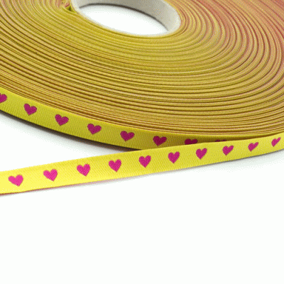 Webband schmales Herzchenband, gelb pink, 7mm
