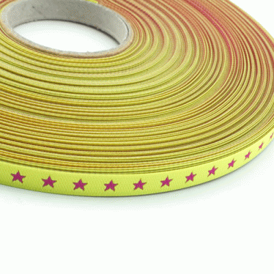 Webband schmales Sternchenband, neongelb-pink 7mm